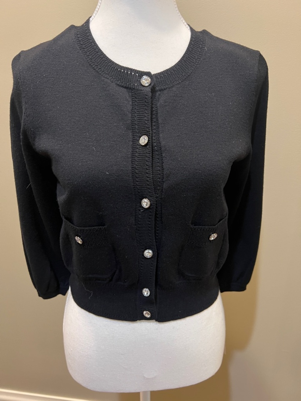 Chetta B Cropped Cardigan with Crystal Buttons